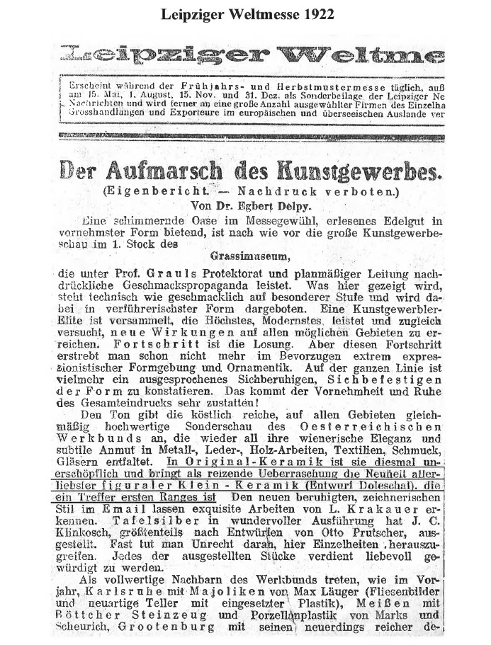 Artikel Leipziger Weltmesse 1922