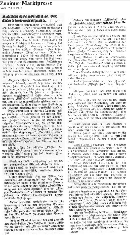 Artikel Znaimer Marktpresse (1936)