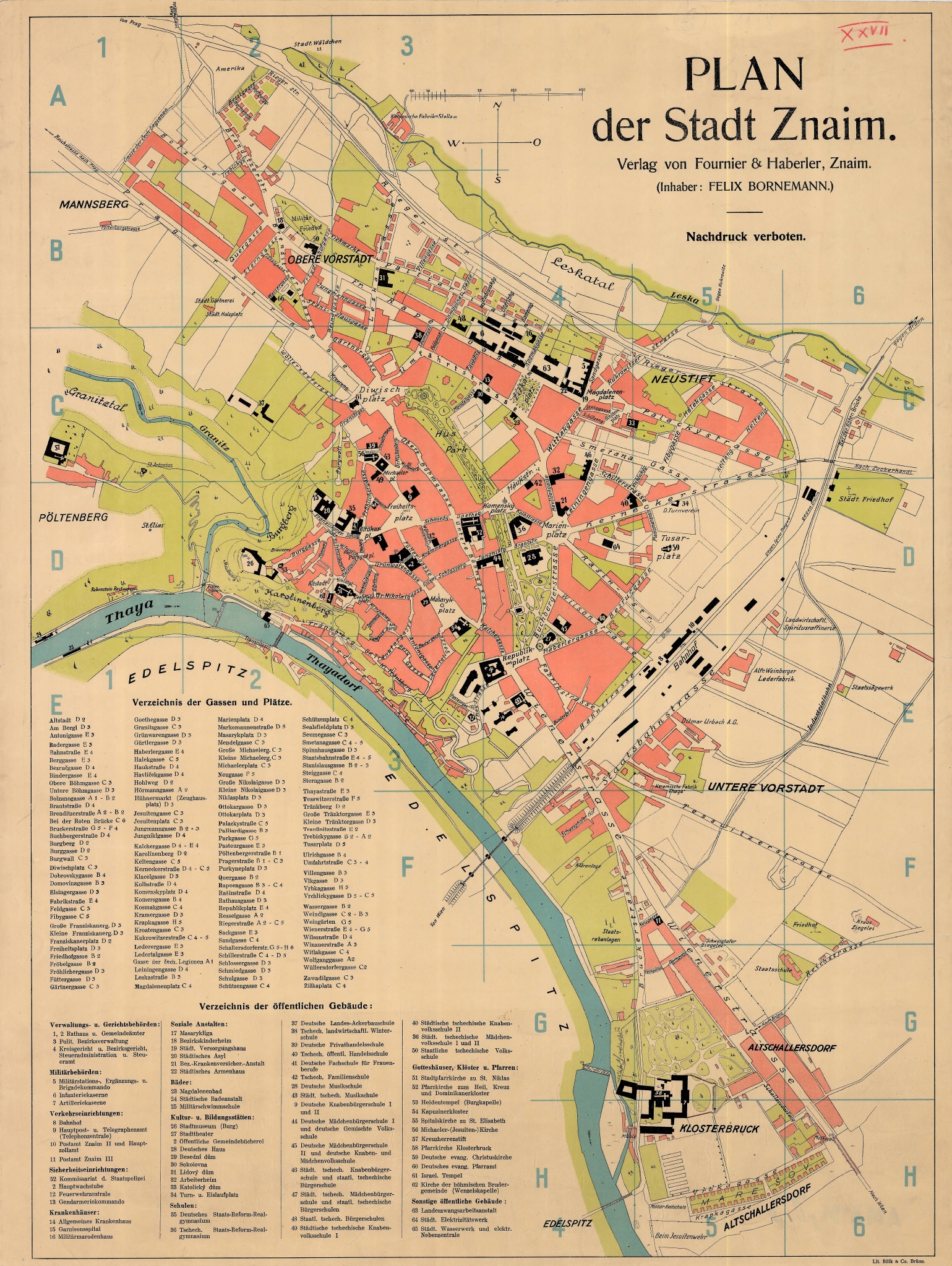 Stadtplan Znaim 1925
